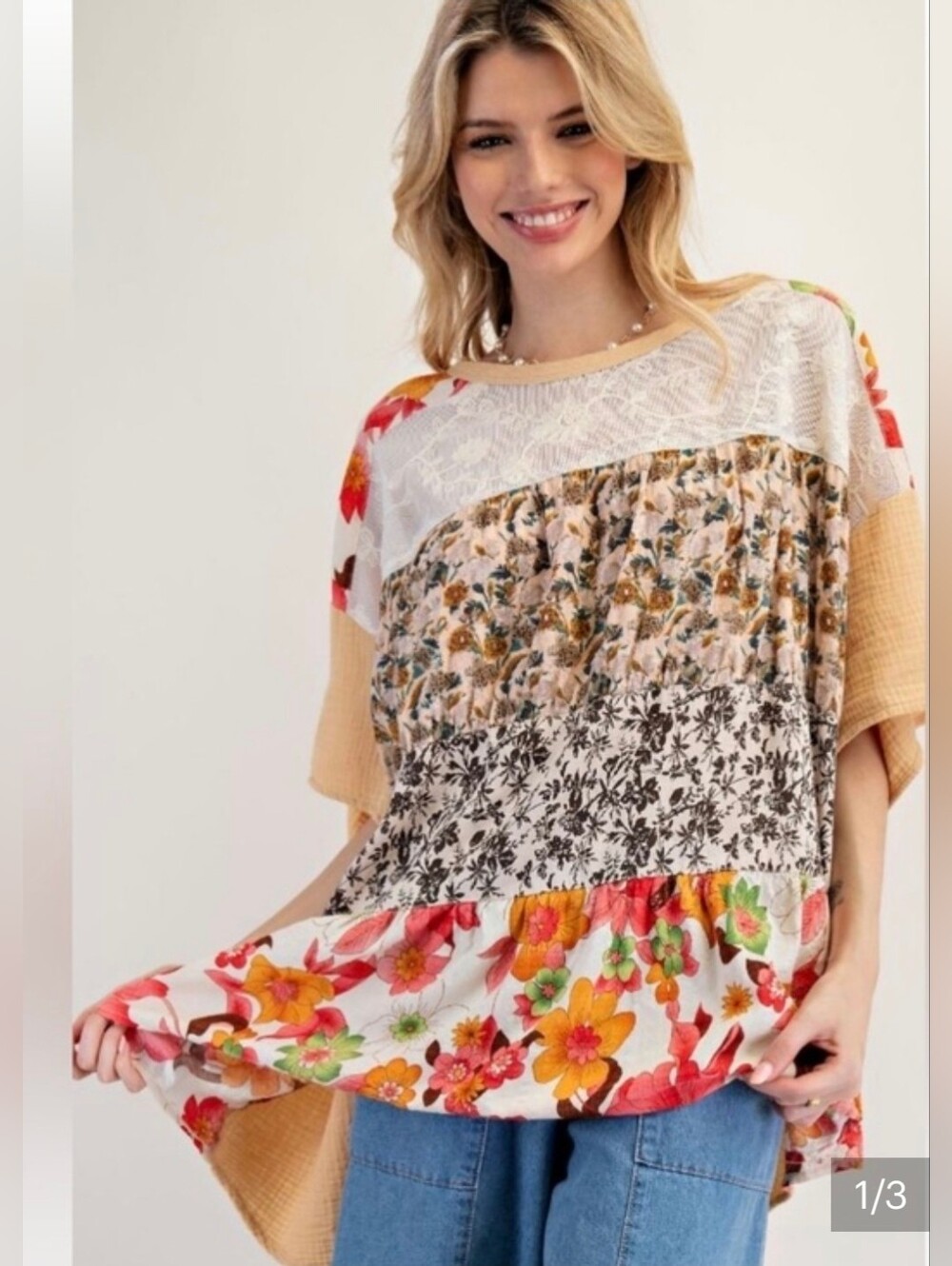 Easel Print Mix Mineral Washed Cotton Gauze Tunic Top Oversized Small NWT